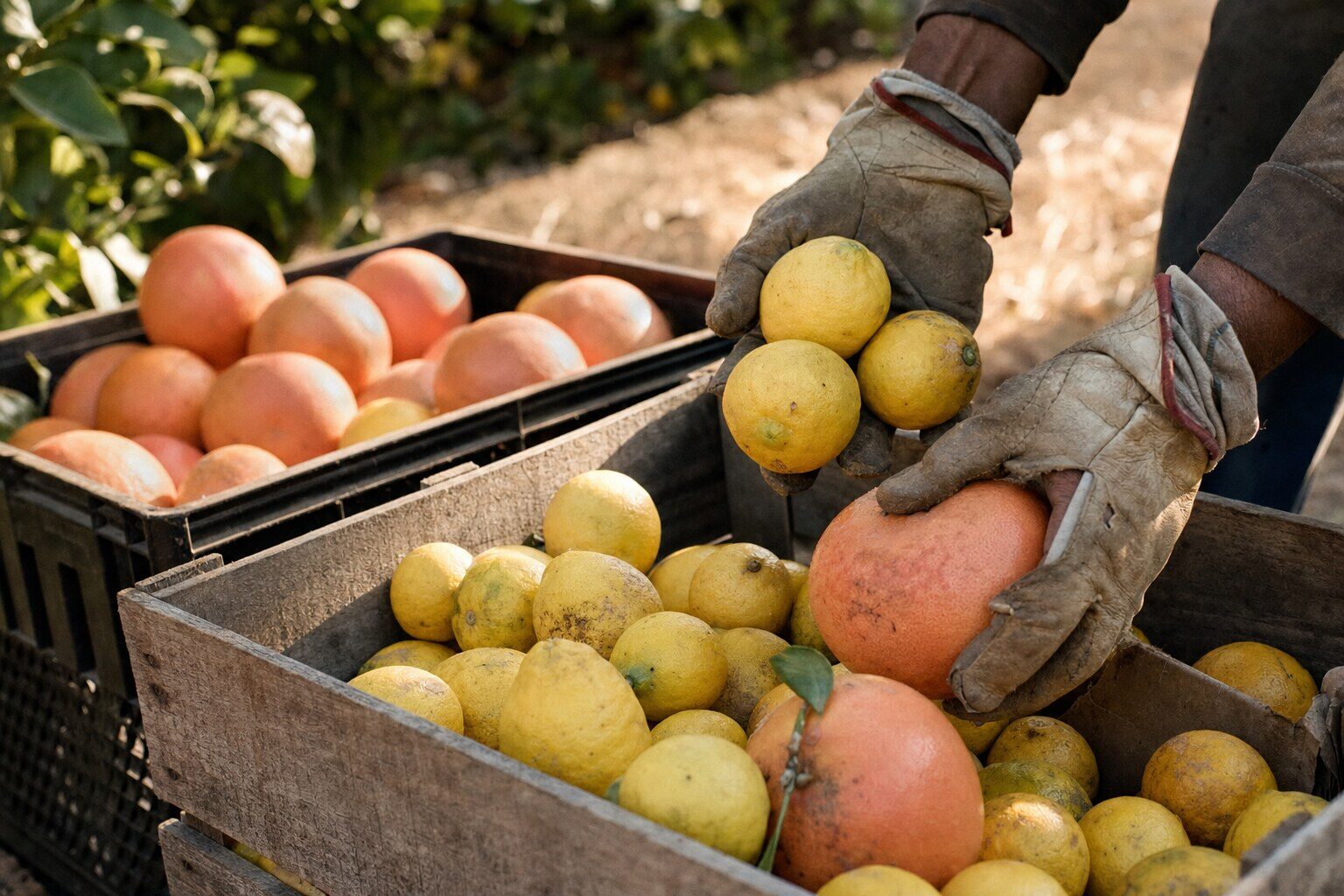 Citrus harvest in crates